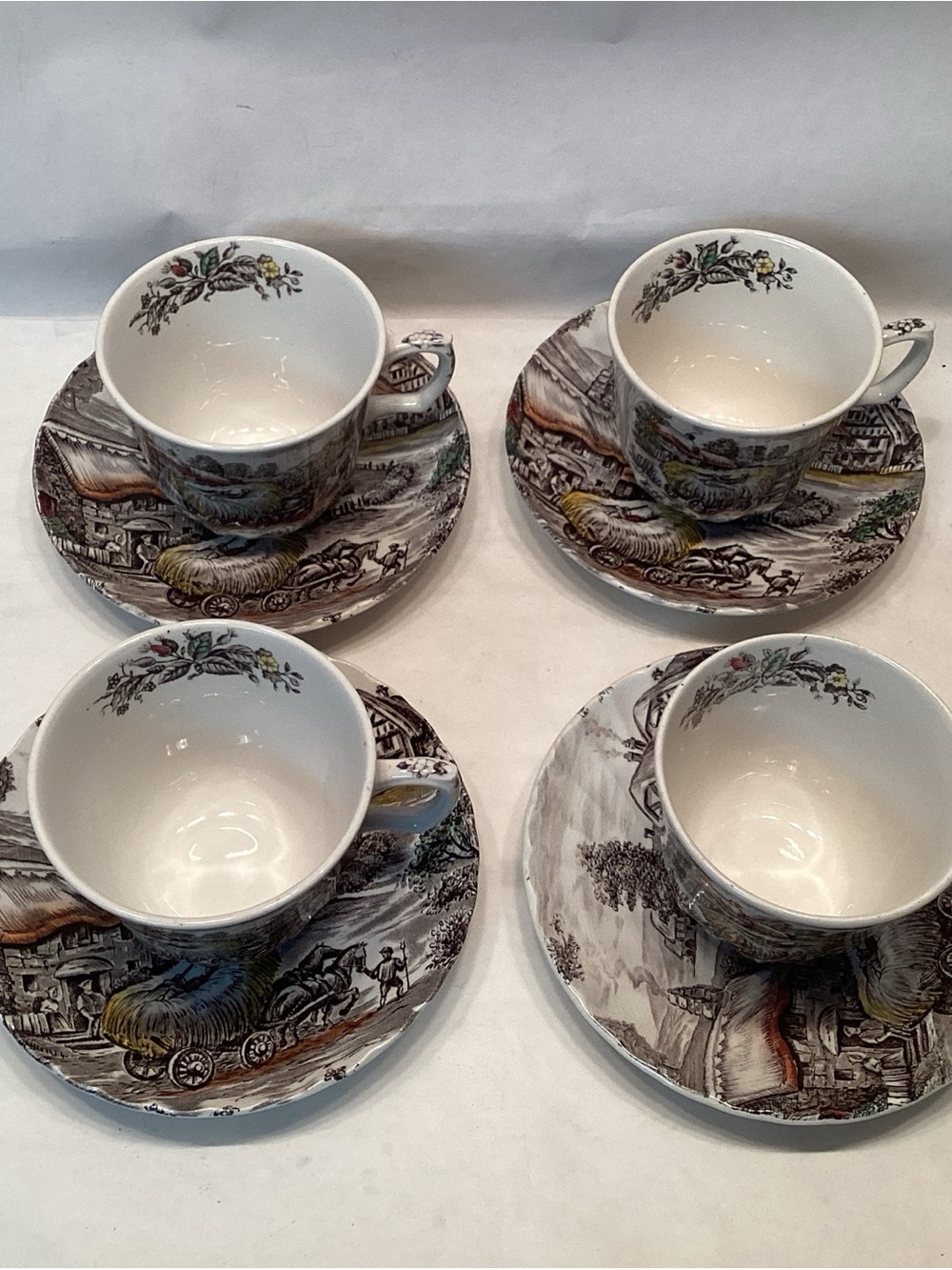 Vtg Yorkshire Ironstone Staffordshire England 4 Teacups 4 Saucers Cottagecore